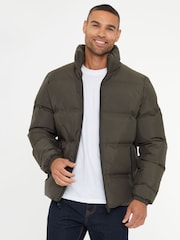 Threadbare Khaki Showerproof Funnel Neck Puffer Jacket - Image 2 of 5