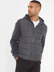Threadbare Grey Padded Contrast Sleeve Hooded Jacket - Image 1 of 5