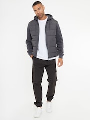 Threadbare Grey Padded Contrast Sleeve Hooded Jacket - Image 3 of 5