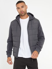 Threadbare Grey Padded Contrast Sleeve Hooded Jacket - Image 4 of 5