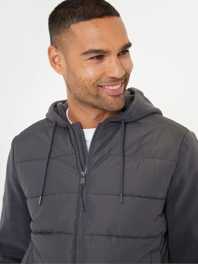 Threadbare Grey Padded Contrast Sleeve Hooded Jacket - Image 5 of 5
