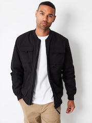 Threadbare Black Showerproof Utility Bomber Jacket - Image 1 of 5