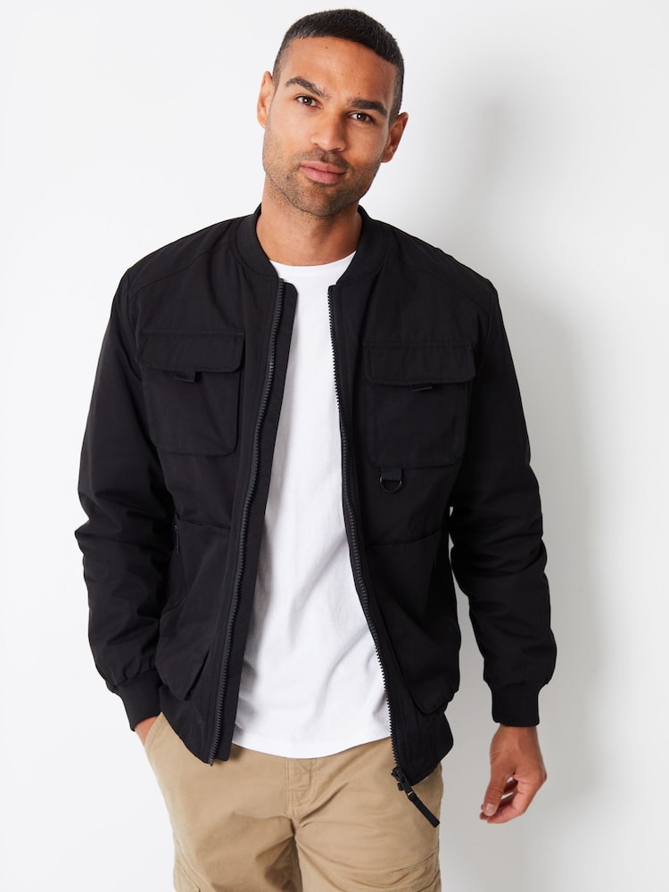 Threadbare Black Showerproof Utility Bomber Jacket - Image 1 of 5