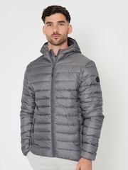 Threadbare Grey Matte Finish Padded Showerproof Hooded Jacket - Image 1 of 4
