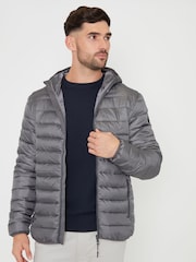 Threadbare Grey Matte Finish Padded Showerproof Hooded Jacket - Image 3 of 4