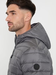 Threadbare Grey Matte Finish Padded Showerproof Hooded Jacket - Image 4 of 4