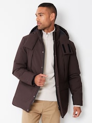 Threadbare Chocolate Showerproof Patch Pocket Padded Hooded Coat - Image 1 of 4