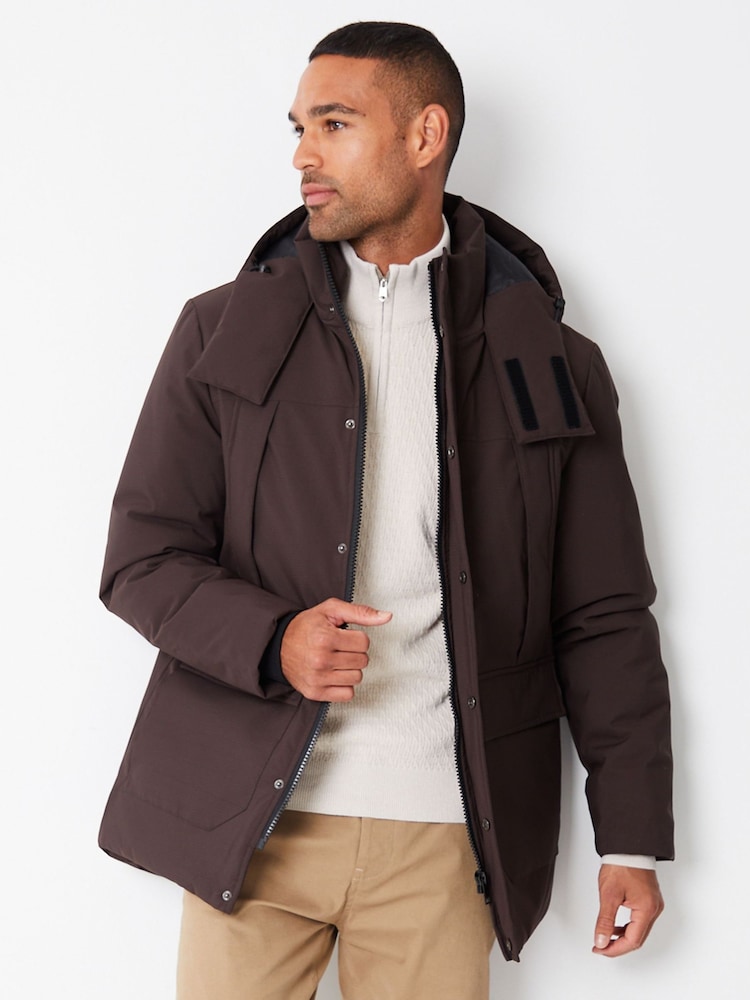 Threadbare Chocolate Showerproof Patch Pocket Padded Hooded Coat - Image 1 of 4
