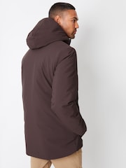 Threadbare Chocolate Showerproof Patch Pocket Padded Hooded Coat - Image 2 of 4