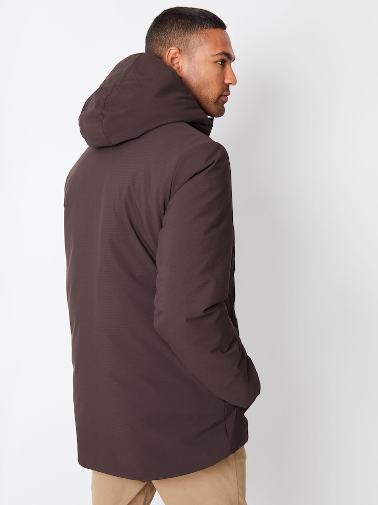 Threadbare Chocolate Showerproof Patch Pocket Padded Hooded Coat - Image 2 of 4