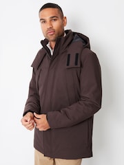 Threadbare Chocolate Showerproof Patch Pocket Padded Hooded Coat - Image 3 of 4