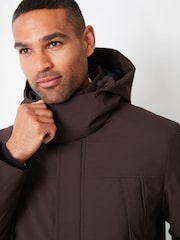 Threadbare Chocolate Showerproof Patch Pocket Padded Hooded Coat - Image 4 of 4