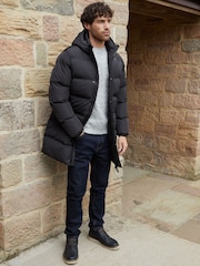 Threadbare Black Showerproof Hooded Longline Puffer Jacket - Image 3 of 6