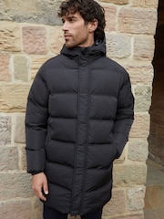 Threadbare Black Showerproof Hooded Longline Puffer Jacket - Image 4 of 6