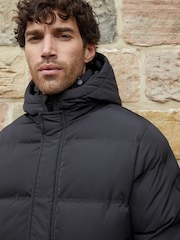 Threadbare Black Showerproof Hooded Longline Puffer Jacket - Image 5 of 6