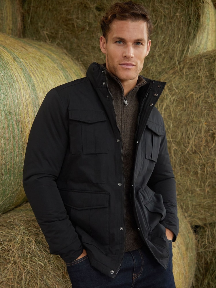 Threadbare Black Funnel Neck Utility Coat - Image 1 of 4