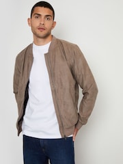 Threadbare Brown Faux Suede Bomber Jacket - Image 1 of 4