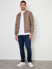 Threadbare Brown Faux Suede Bomber Jacket - Image 3 of 4