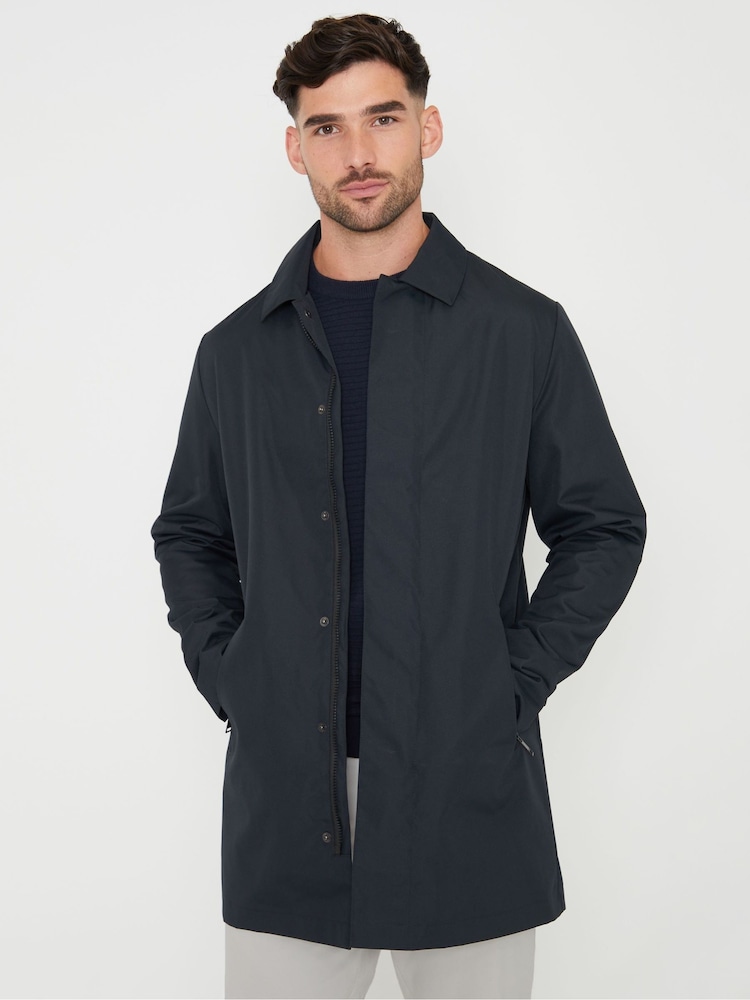 Threadbare Blue Showerproof Longline Collared Jacket - Image 1 of 5