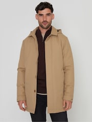 Threadbare Dark Stone Showerproof 2-in-1 Trench Coat with Concealed Hood - Image 1 of 4