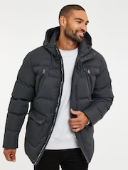 Threadbare Grey Hooded Showerproof Puffer Coat - Image 1 of 4