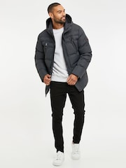 Threadbare Grey Hooded Showerproof Puffer Coat - Image 2 of 4