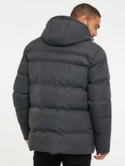 Threadbare Grey Hooded Showerproof Puffer Coat - Image 3 of 4