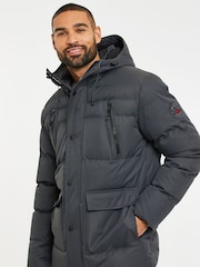 Threadbare Grey Hooded Showerproof Puffer Coat - Image 4 of 4