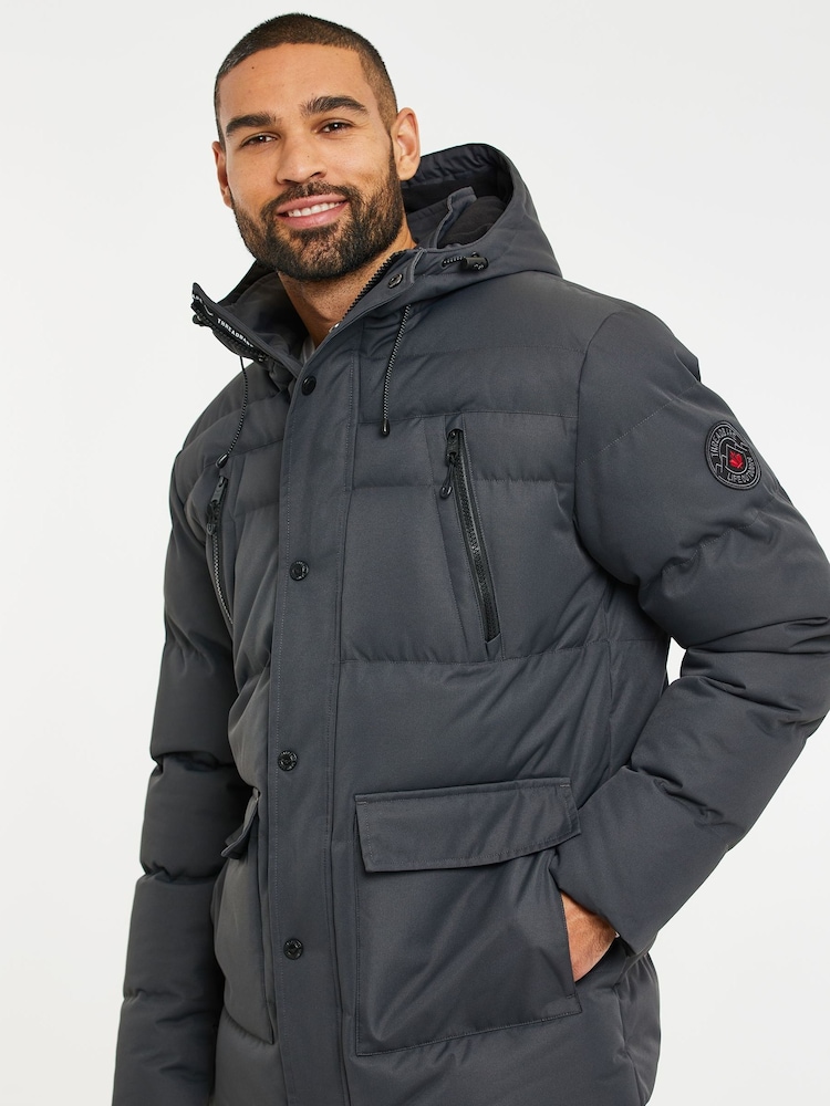 Threadbare Grey Hooded Showerproof Puffer Coat - Image 4 of 4