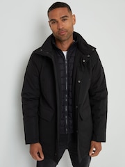 Threadbare Black Showerproof Funnel Neck Mock Layer Coat - Image 1 of 5