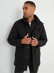 Threadbare Black Showerproof Funnel Neck Mock Layer Coat - Image 3 of 5