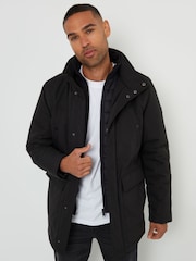 Threadbare Black Showerproof Funnel Neck Mock Layer Coat - Image 4 of 5