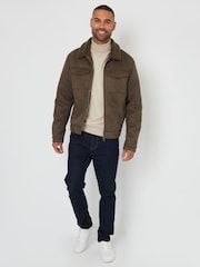 Threadbare Khaki Faux Suede Borg Lined Aviator Jacket - Image 2 of 4