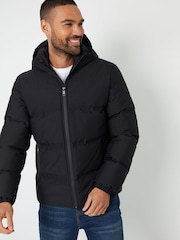 Threadbare Black Black Showerproof Hooded Puffer Coat - Image 1 of 4