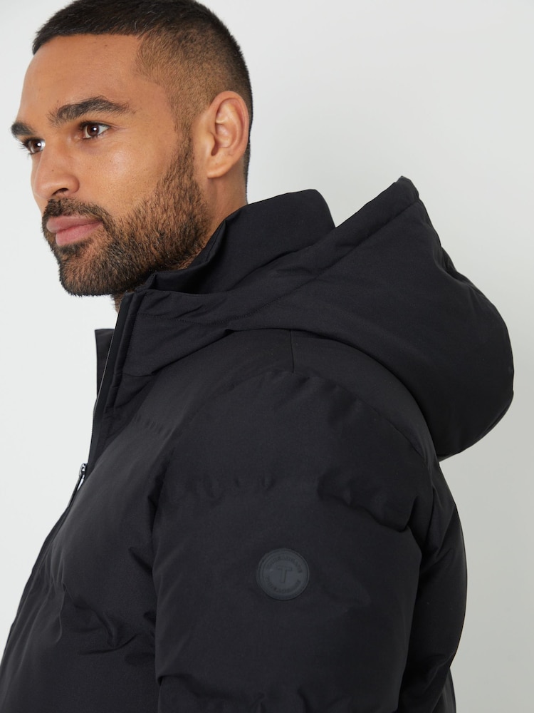 Threadbare Black Black Showerproof Hooded Puffer Coat - Image 4 of 4