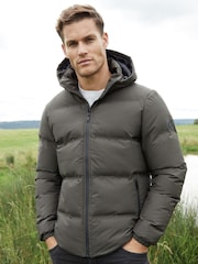 Threadbare khaki Green Black Showerproof Hooded Puffer Coat - Image 1 of 9
