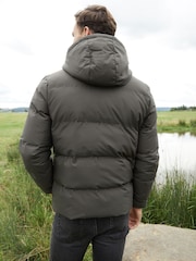 Threadbare khaki Green Black Showerproof Hooded Puffer Coat - Image 2 of 9