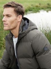Threadbare khaki Green Black Showerproof Hooded Puffer Coat - Image 4 of 9