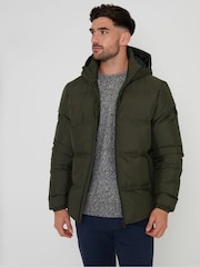 Threadbare khaki Green Black Showerproof Hooded Puffer Coat - Image 5 of 9