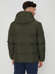 Threadbare khaki Green Black Showerproof Hooded Puffer Coat - Image 6 of 9