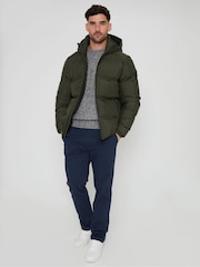 Threadbare khaki Green Black Showerproof Hooded Puffer Coat - Image 7 of 9
