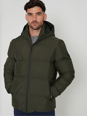Threadbare khaki Green Black Showerproof Hooded Puffer Coat - Image 8 of 9