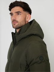Threadbare khaki Green Black Showerproof Hooded Puffer Coat - Image 9 of 9