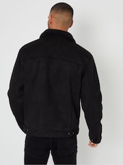 Threadbare Black Faux Suede Borg Lined Aviator Jacket - Image 2 of 4