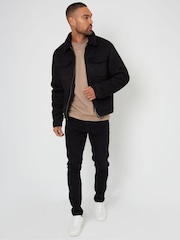 Threadbare Black Faux Suede Borg Lined Aviator Jacket - Image 3 of 4