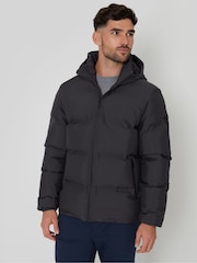 Threadbare Grey Black Showerproof Hooded Puffer Coat - Image 1 of 4