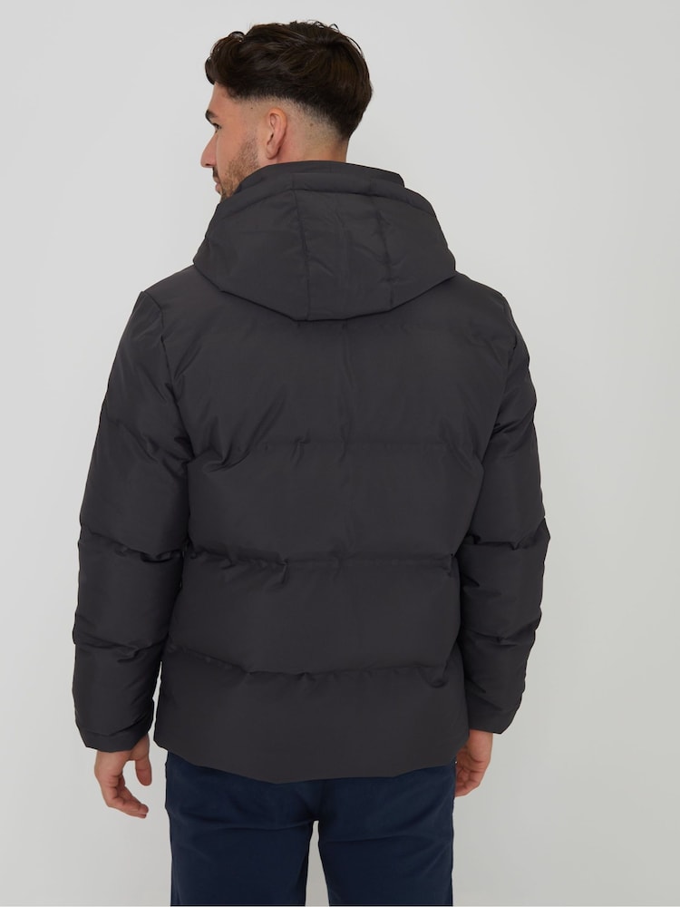 Threadbare Grey Black Showerproof Hooded Puffer Coat - Image 2 of 4