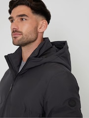 Threadbare Grey Black Showerproof Hooded Puffer Coat - Image 4 of 4