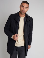 Threadbare Black Showerproof Mock Layer Padded Trench Coat - Image 1 of 4