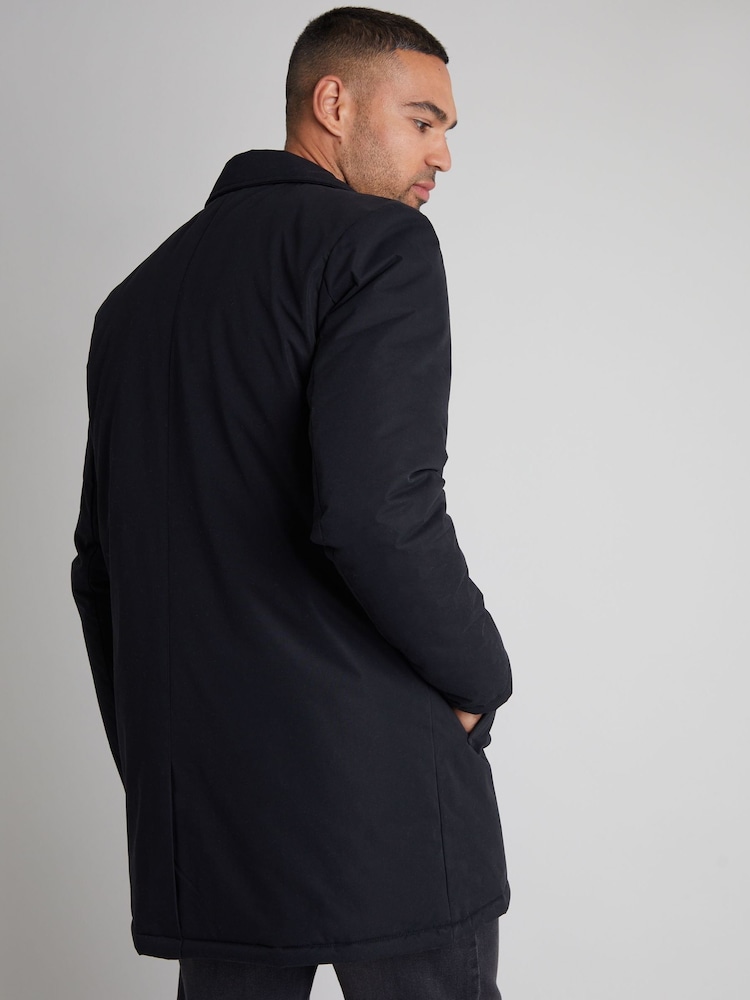 Threadbare Black Showerproof Mock Layer Padded Trench Coat - Image 2 of 4